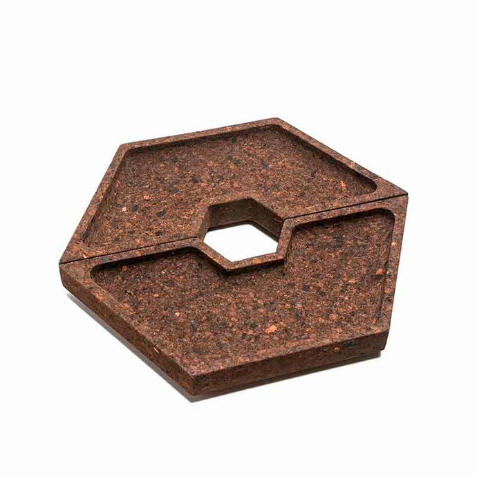 Decorative hexagonal smoked cork bowl divided in two