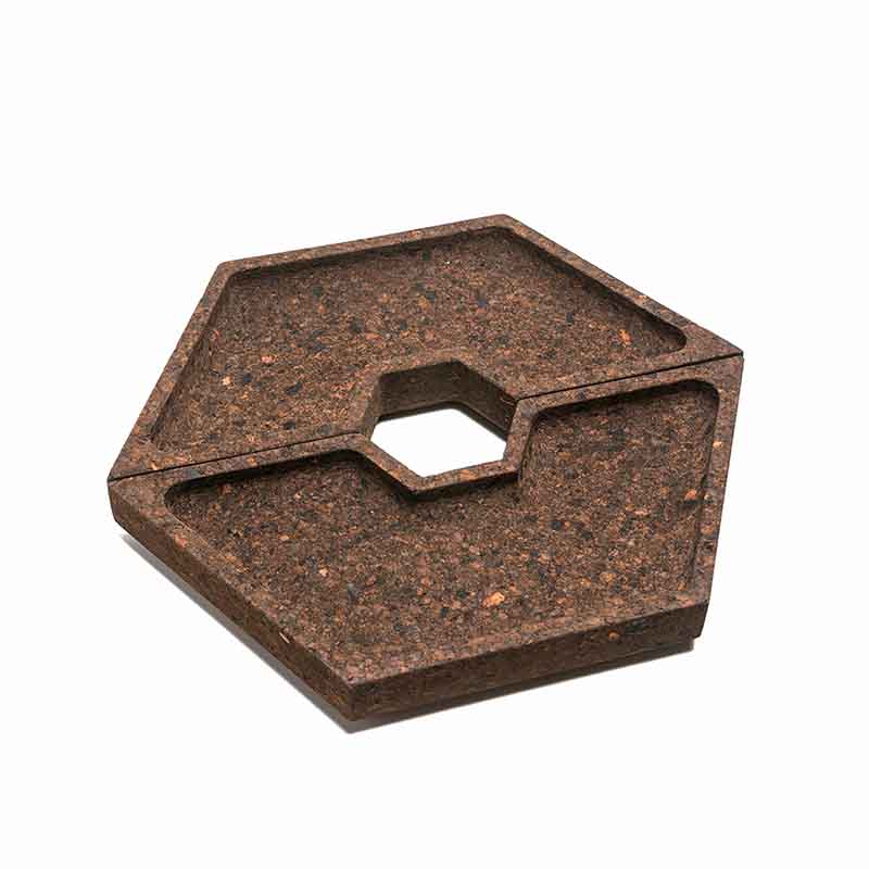 Decorative hexagonal smoked cork bowl divided in two