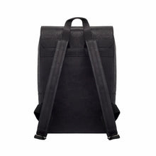 Load image into Gallery viewer, Large black vegan cork leather backpack with folding top, back side