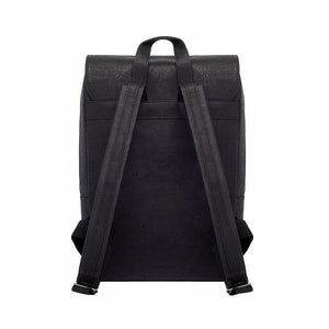 Large black vegan cork leather backpack with folding top, back side