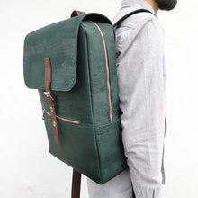Load image into Gallery viewer, Model Wearing a Large Green and Brown Cork Leather Backpack