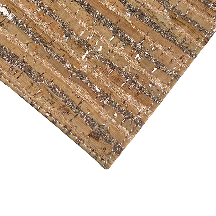 Natural and dark-blue cork placemats with copper stripes
