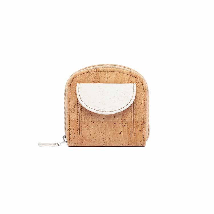 natural and white cork wallet for women with coin pocket