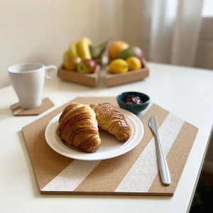 Hexagonal Cork Placemats and Coasters with Stripes