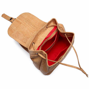 natural cork drawstring backpack with folding top internal view
