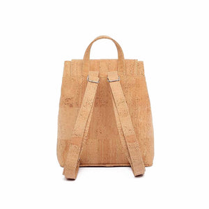 natural cork drawstring backpack with folding top back view