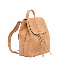 Load image into Gallery viewer, natural cork drawstring backpack with folding top side view