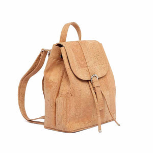 natural cork drawstring backpack with folding top side view