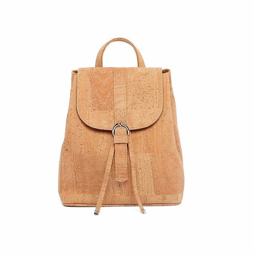 Natural cork drawstring backpack with folding top