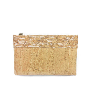 Cork Fabric Purse - Natural, white and gold - front view