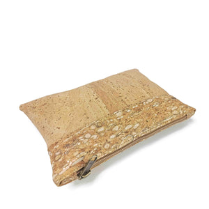 Cork Fabric Purse - Natural, white and gold - side view