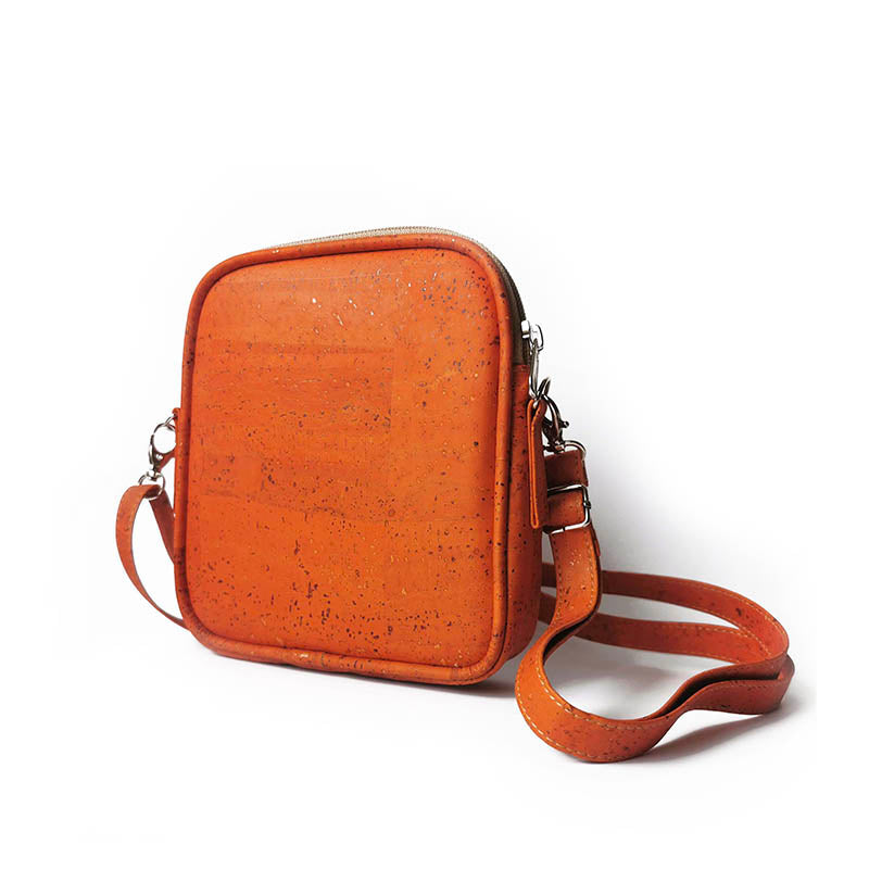 Small orange cork crossbody purse for women