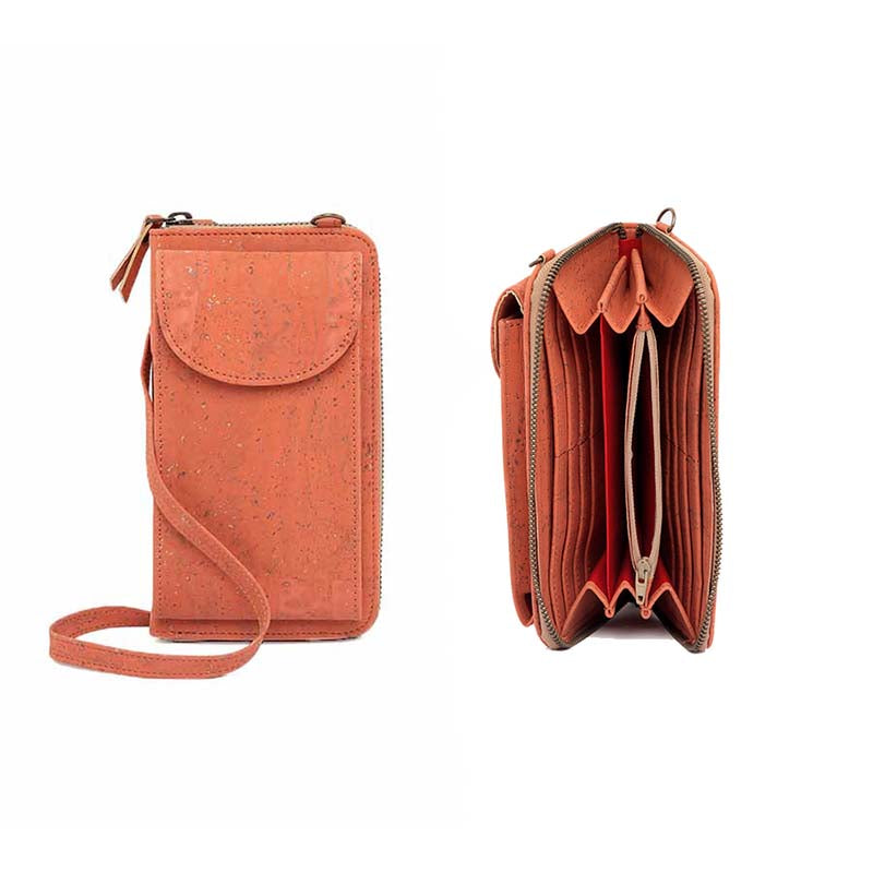 Brick Orange Cork Crossbody Wallet and Phone Bag