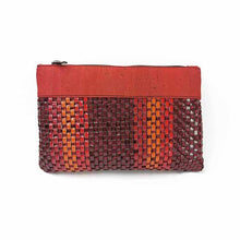 Load image into Gallery viewer, Red purple and orange cork fabric and Eco-fabric purse with zipper for women, front view