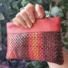 Load image into Gallery viewer, Person wearing the red purple and orange cork fabric and Eco-fabric purse with zipper for women