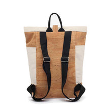 Load image into Gallery viewer, Natural cork and canvas roll top backpack, back view