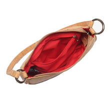 Load image into Gallery viewer, Natural cork half moon shoulder bag open internal view