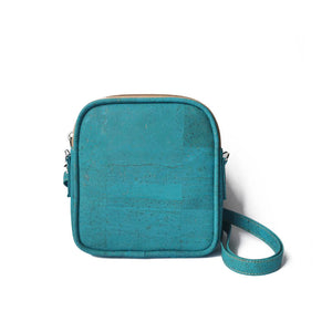 Small turquoise cork crossbody purse for woman